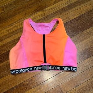 New Balance “Achiever” Crop Style Sports Bra, Pink/Orange, Large